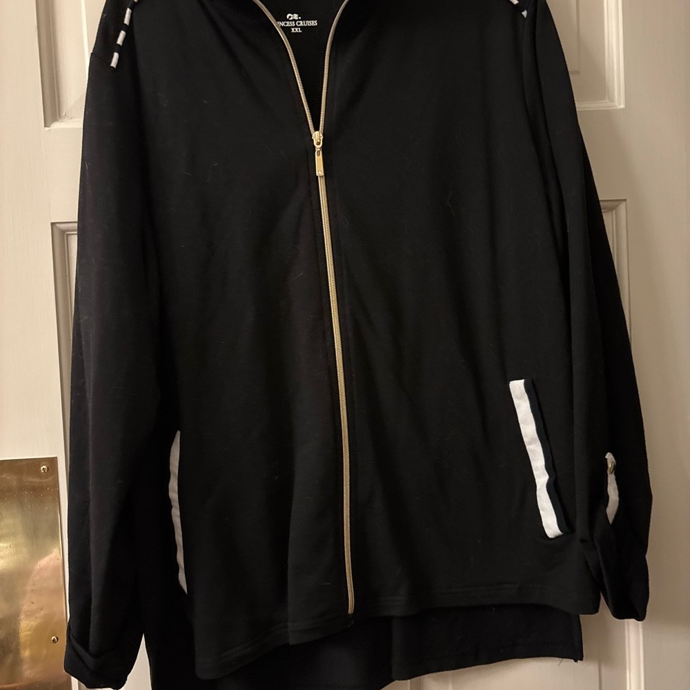 Black Women’s Zip-Front Jacket with White Trim